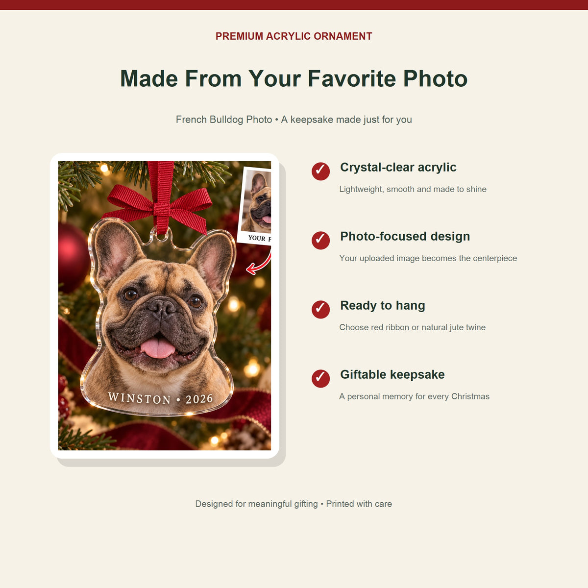 Personalized French Bulldog Photo Acrylic Ornament - Custom Christmas Keepsake - image 2
