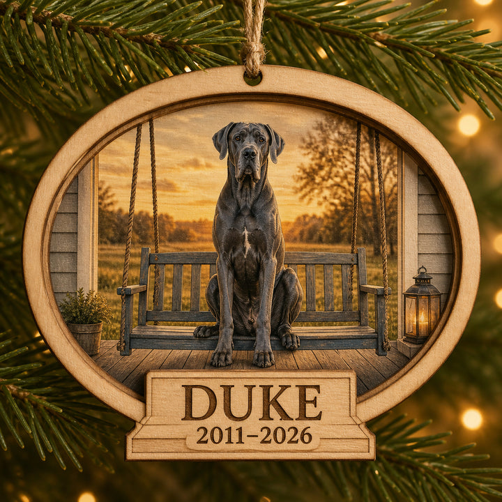 Personalized Porch Swing Pet Memorial Photo Wood Ornament - Custom Pet Keepsake - image 1