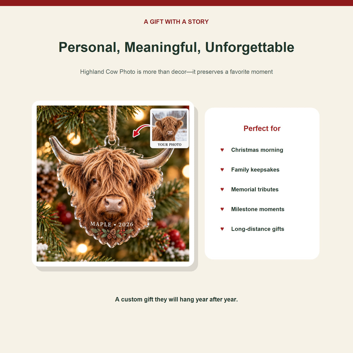 Personalized Highland Cow Photo Acrylic Ornament - Custom Christmas Keepsake - image 5