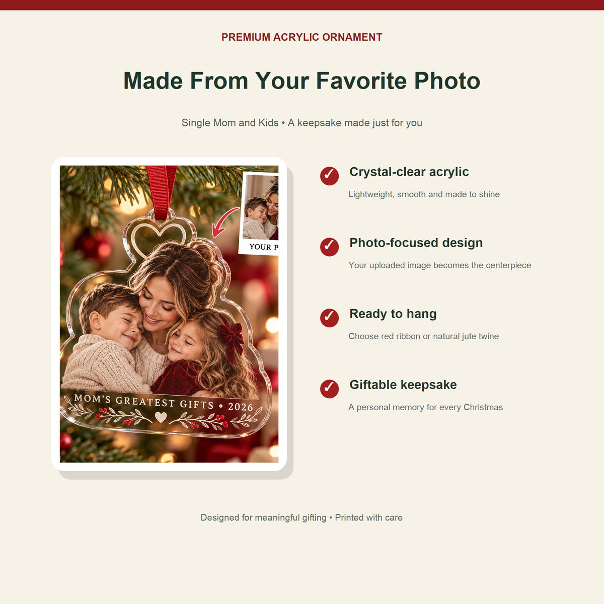 Personalized Single Mom Kids Acrylic Ornament - Custom Photo Keepsake - image 2