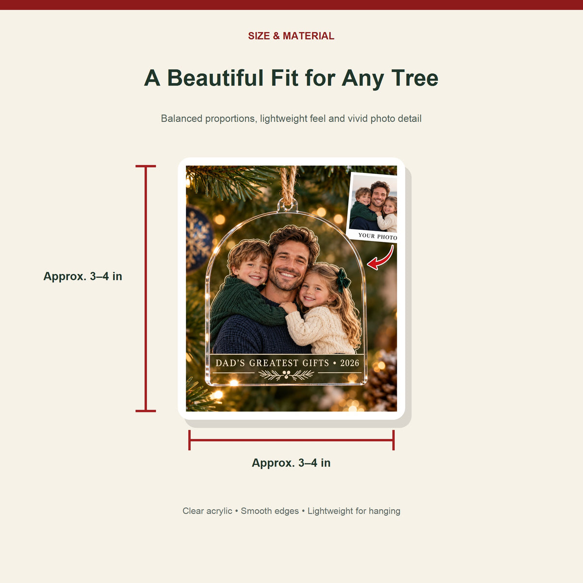 Personalized Single Dad Kids Acrylic Ornament - Custom Photo Keepsake - image 3
