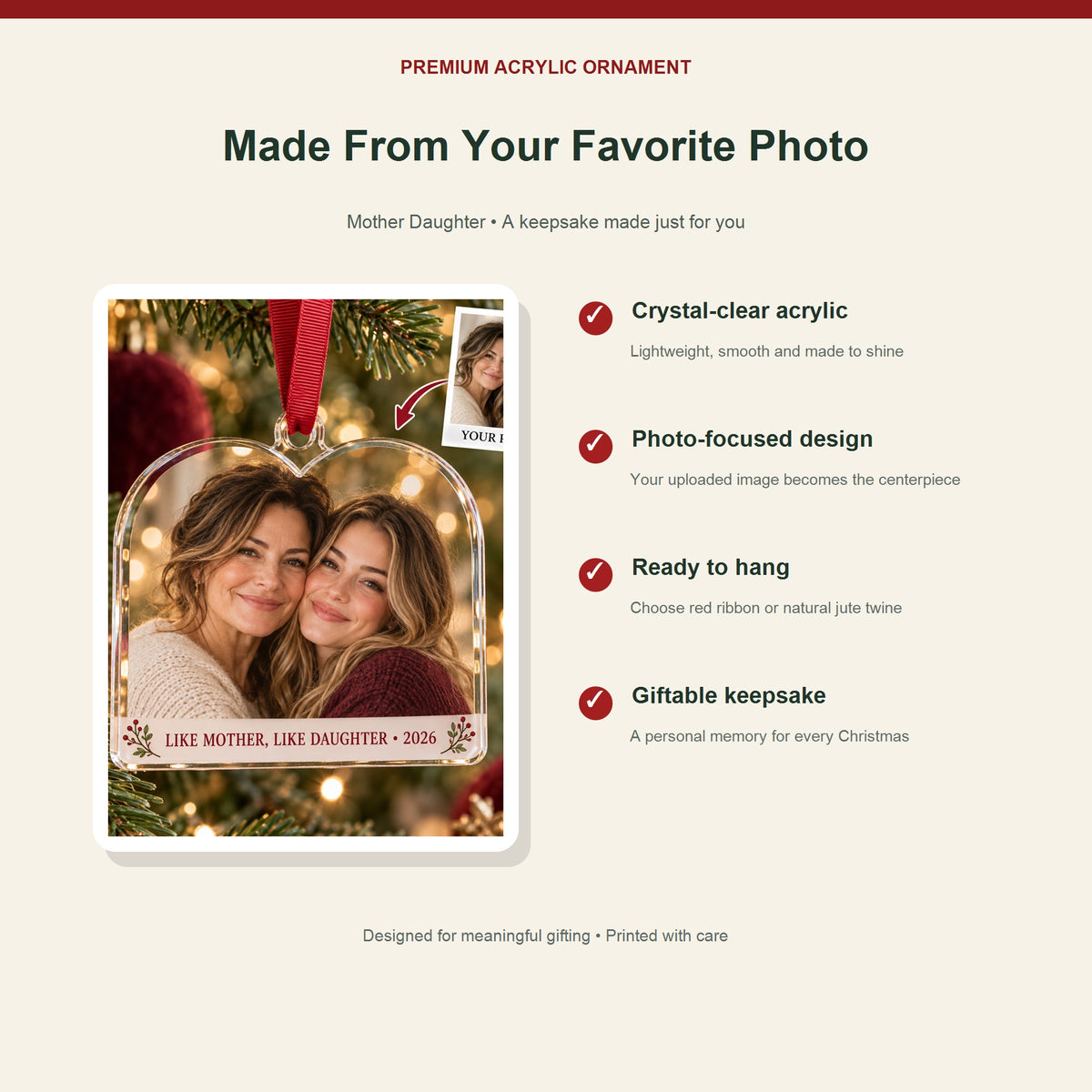 Personalized Mother Daughter Acrylic Ornament - Custom Photo Keepsake - image 2