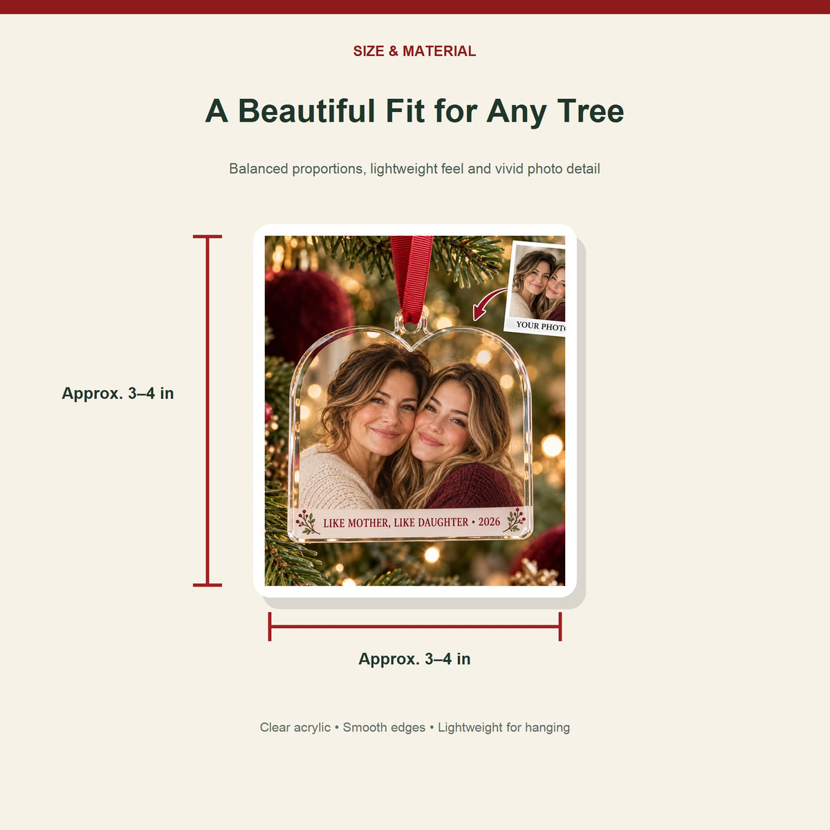 Personalized Mother Daughter Acrylic Ornament - Custom Photo Keepsake - image 3