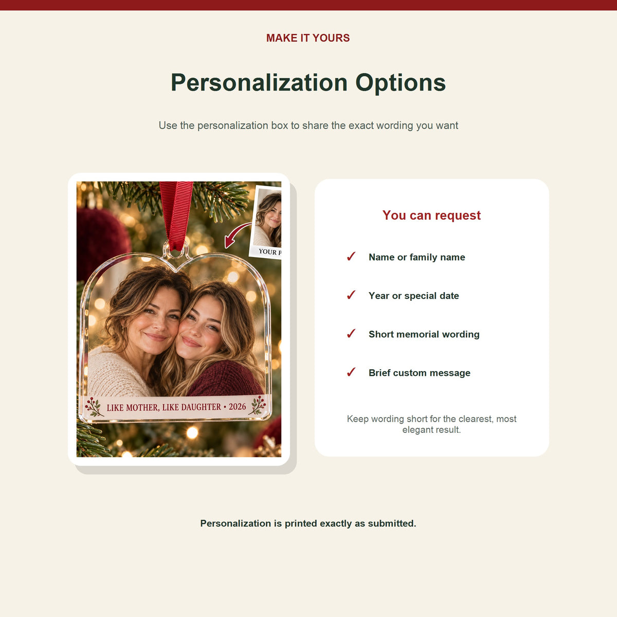 Personalized Mother Daughter Acrylic Ornament - Custom Photo Keepsake - image 7