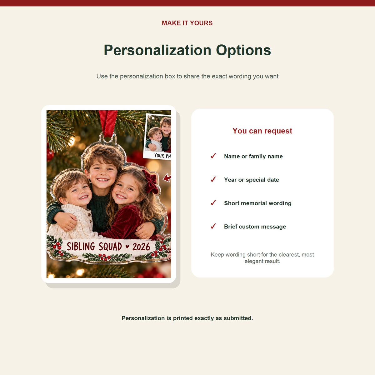 Personalized Siblings Acrylic Ornament - Custom Photo Keepsake - image 7