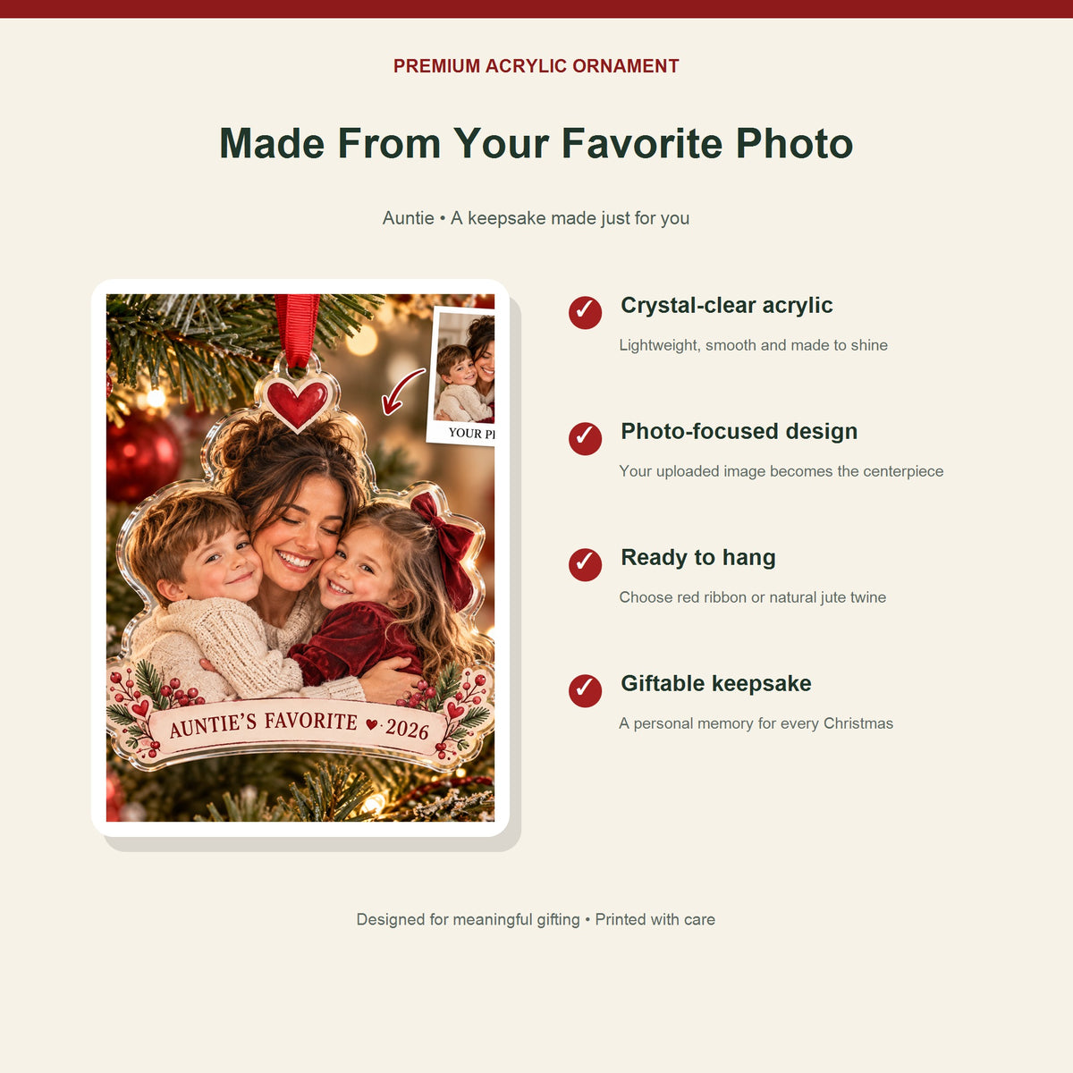 Personalized Auntie Acrylic Ornament - Custom Photo Keepsake - image 2