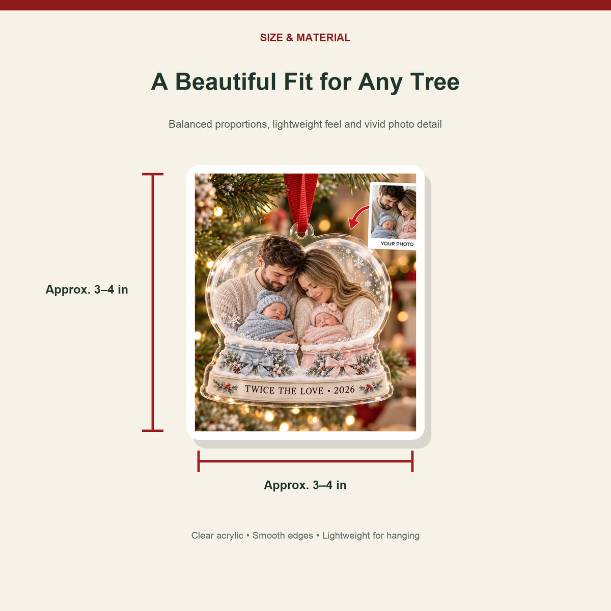 Personalized Twins First Christmas Acrylic Ornament - Custom Photo Keepsake - image 3