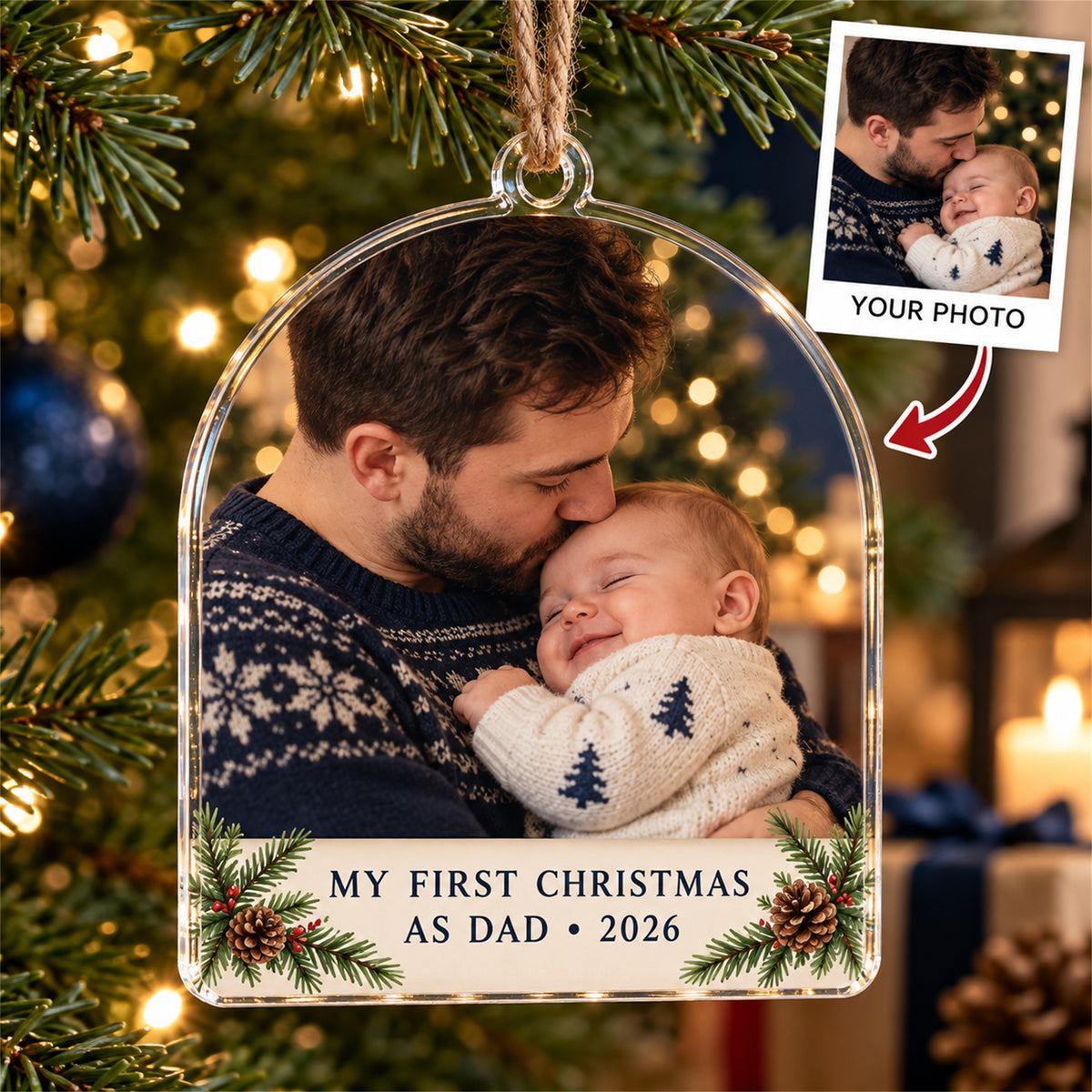 Personalized First Christmas Dad Acrylic Ornament - Custom Photo Keepsake - image 1
