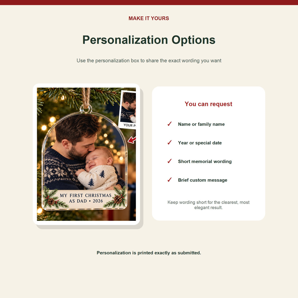 Personalized First Christmas Dad Acrylic Ornament - Custom Photo Keepsake - image 7