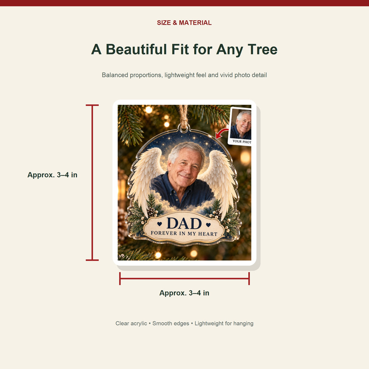 Personalized Dad Memorial Acrylic Ornament - Custom Photo Keepsake - image 3