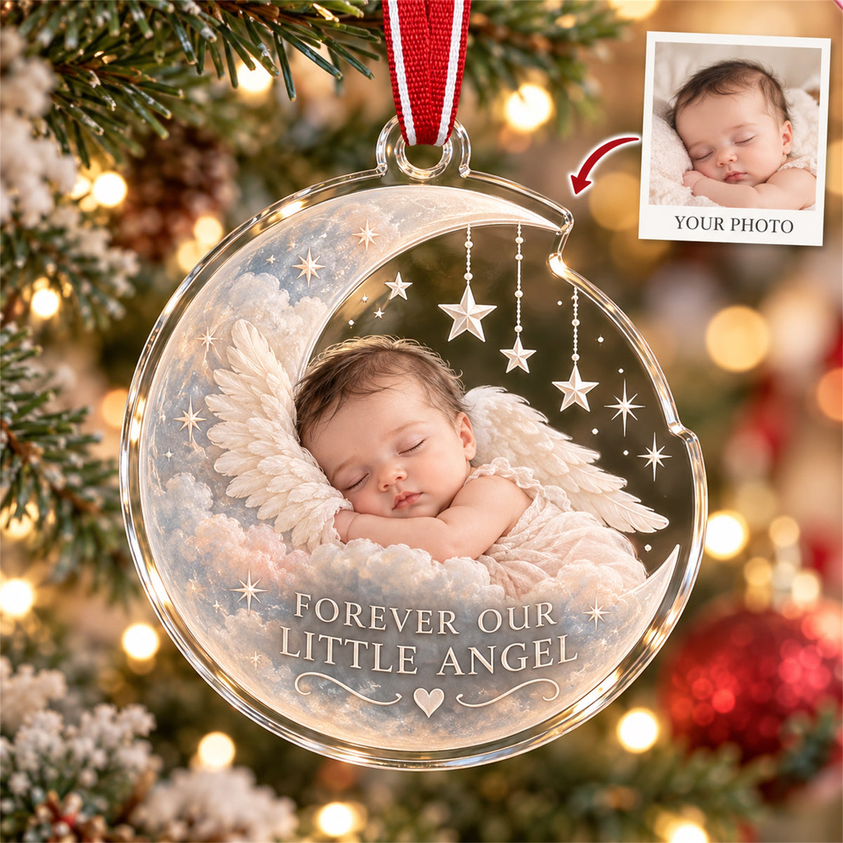 Personalized Angel Baby Memorial Acrylic Ornament - Custom Photo Keepsake - image 1