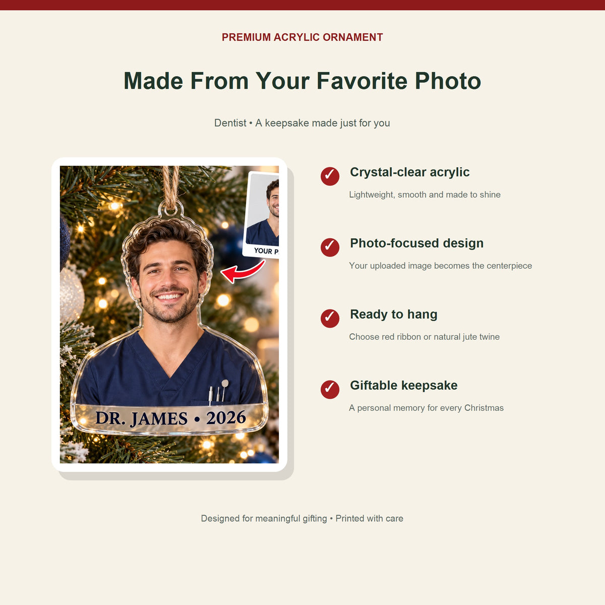Personalized Dentist Photo Acrylic Ornament - Custom Christmas Keepsake - image 2