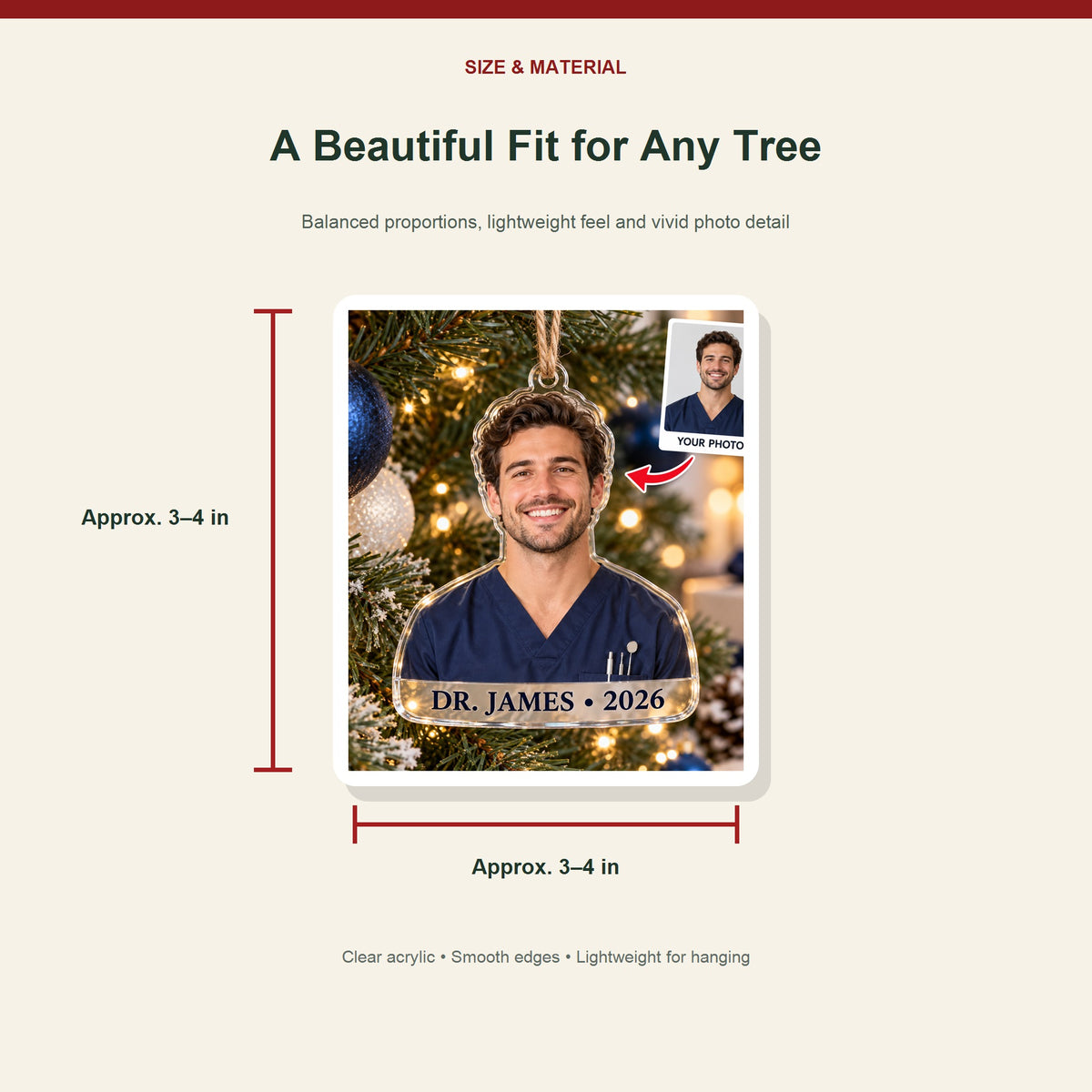 Personalized Dentist Photo Acrylic Ornament - Custom Christmas Keepsake - image 3