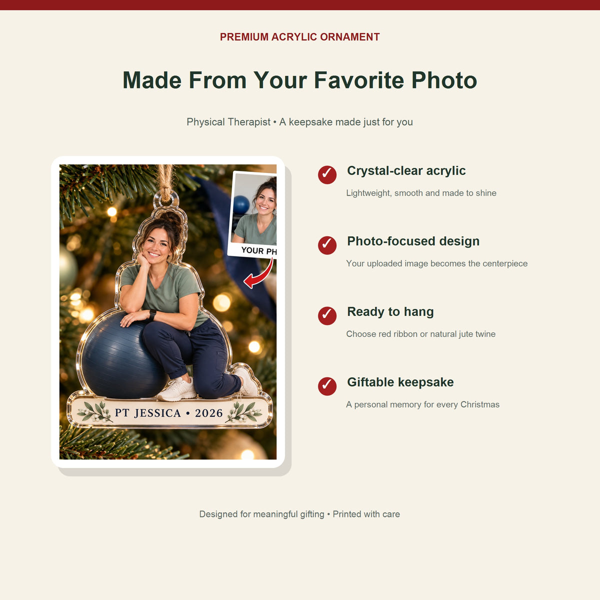 Personalized Physical Therapist Photo Acrylic Ornament - Custom Christmas Keepsake - image 2