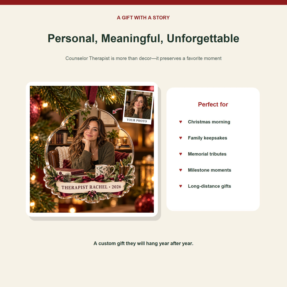 Personalized Counselor Therapist Photo Acrylic Ornament - Custom Christmas Keepsake - image 5