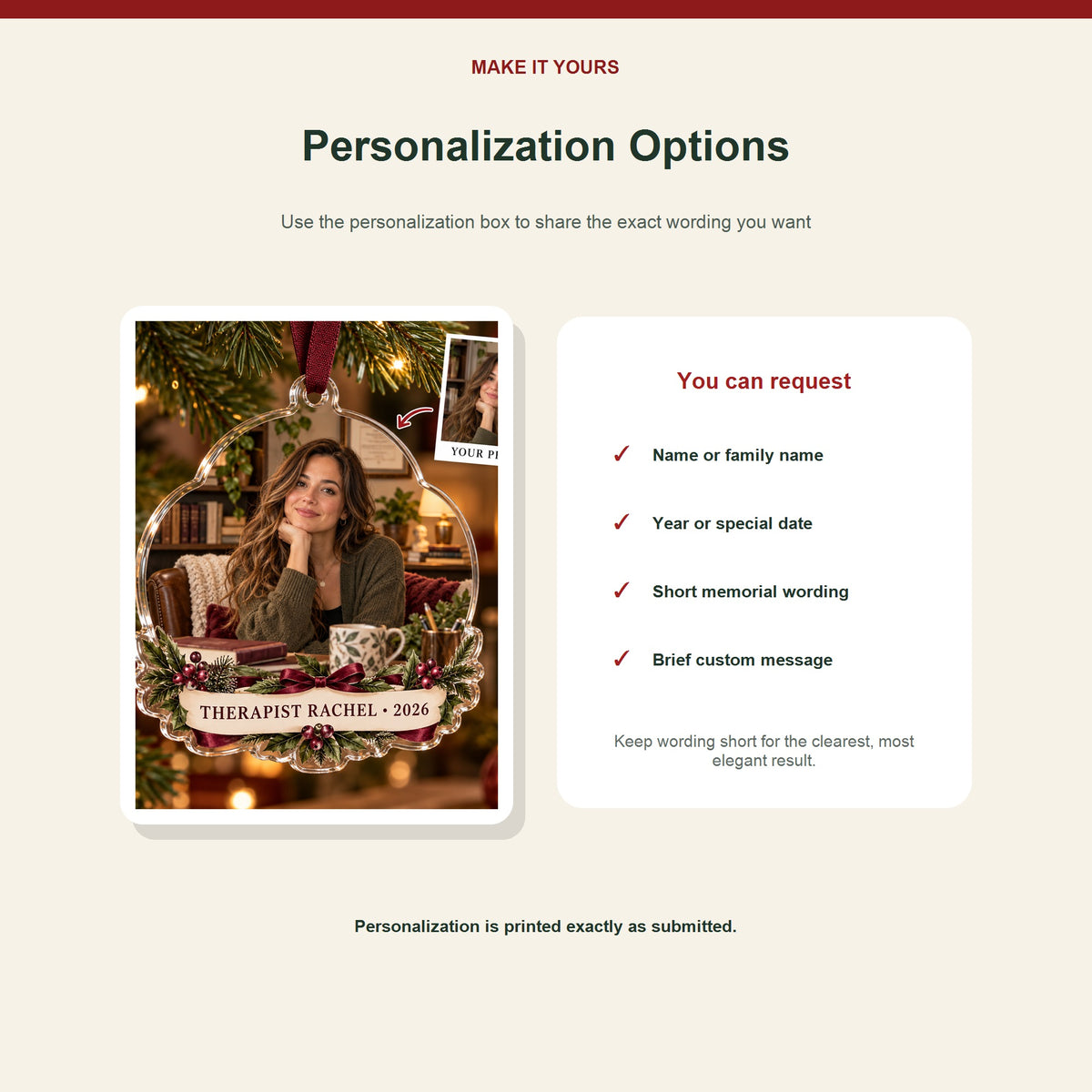 Personalized Counselor Therapist Photo Acrylic Ornament - Custom Christmas Keepsake - image 7