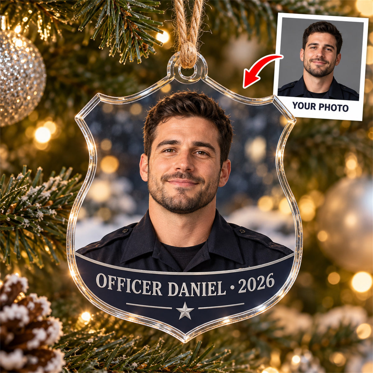 Personalized Police Officer Photo Acrylic Ornament - Custom Christmas Keepsake - image 1