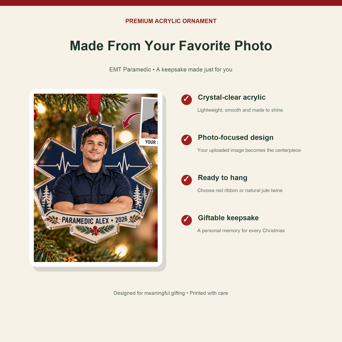Personalized EMT Paramedic Photo Acrylic Ornament - Custom Christmas Keepsake - image 2