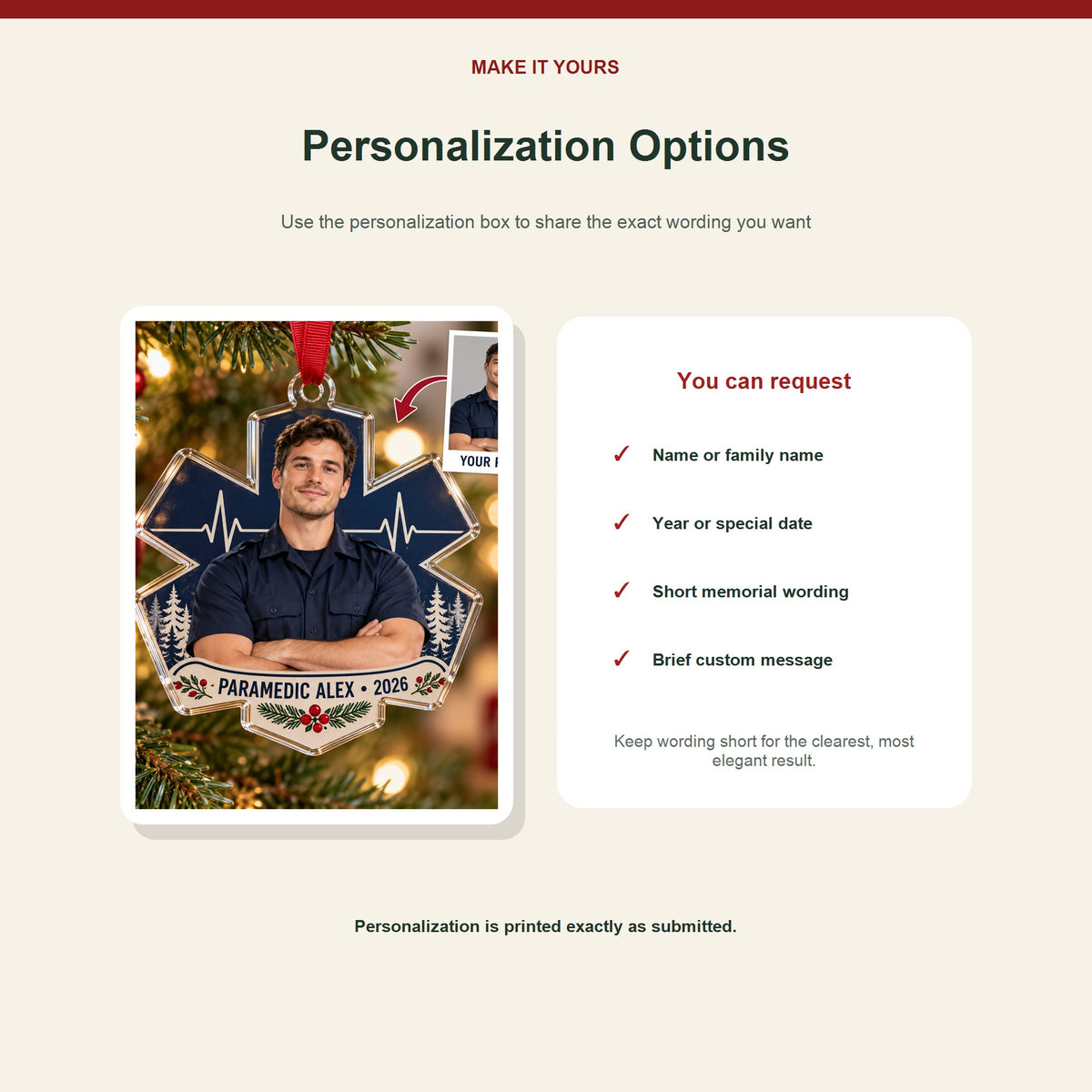 Personalized EMT Paramedic Photo Acrylic Ornament - Custom Christmas Keepsake - image 7