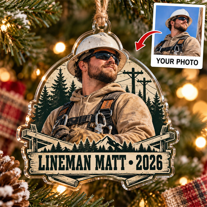 Personalized Lineman Photo Acrylic Ornament - Custom Christmas Keepsake - image 1