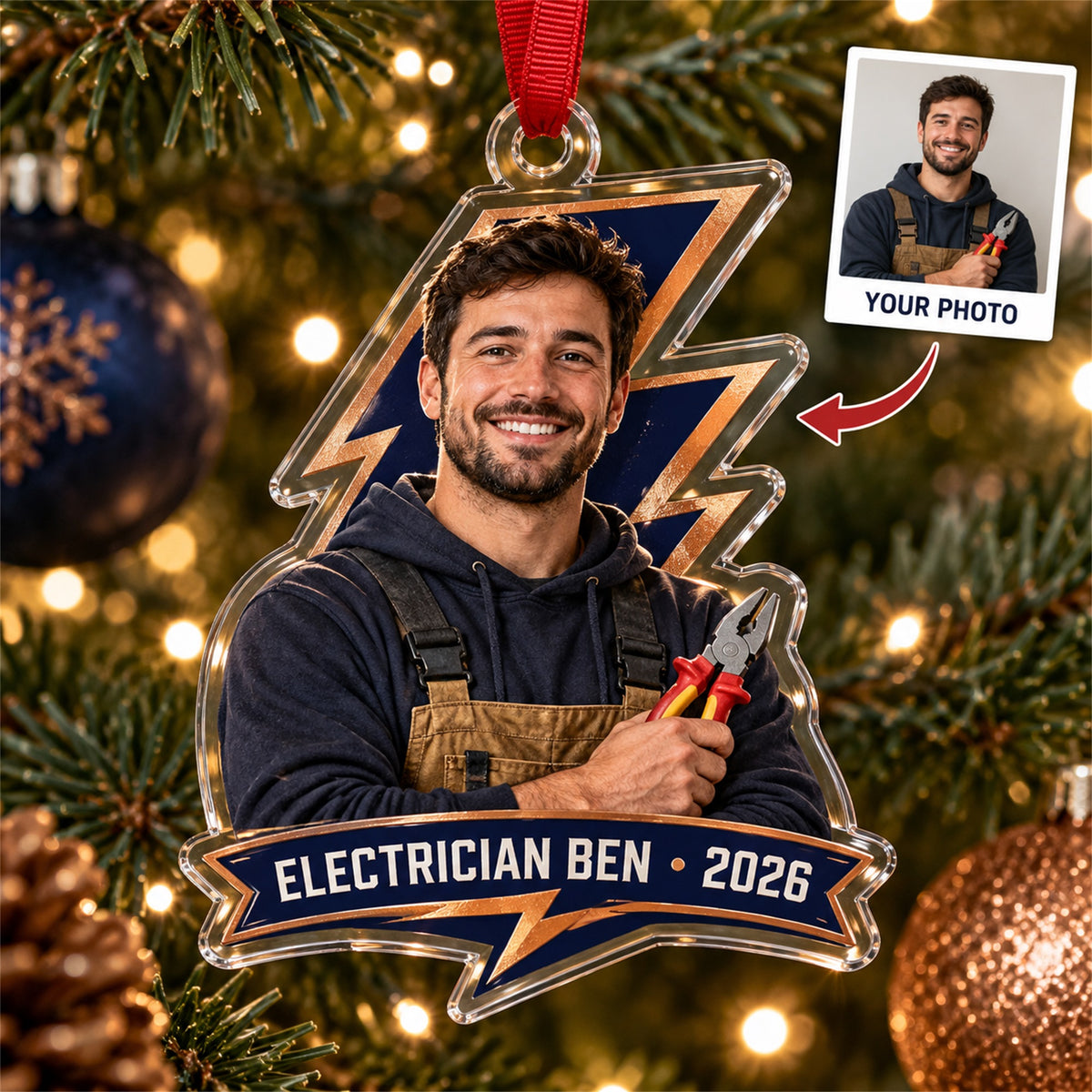Personalized Electrician Photo Acrylic Ornament - Custom Christmas Keepsake - image 1