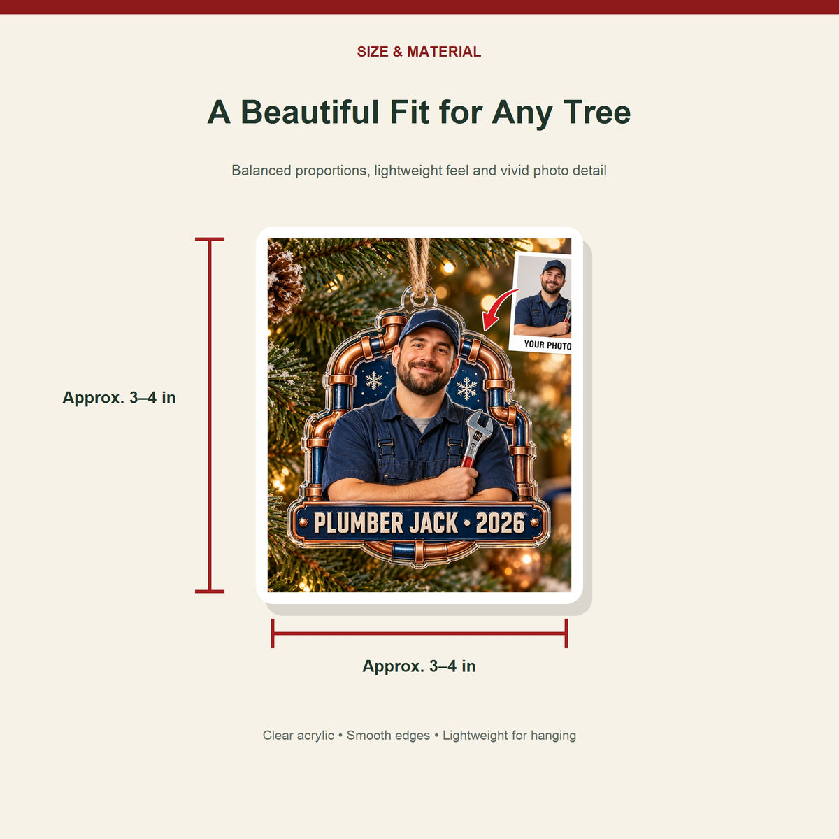 Personalized Plumber Photo Acrylic Ornament - Custom Christmas Keepsake - image 3