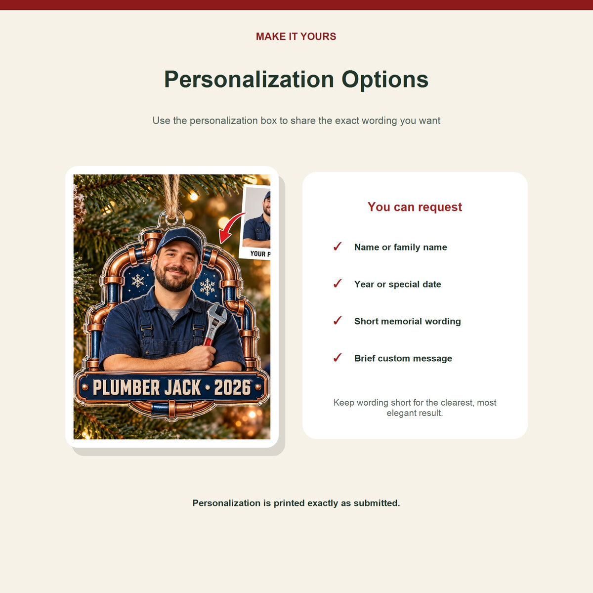 Personalized Plumber Photo Acrylic Ornament - Custom Christmas Keepsake - image 7