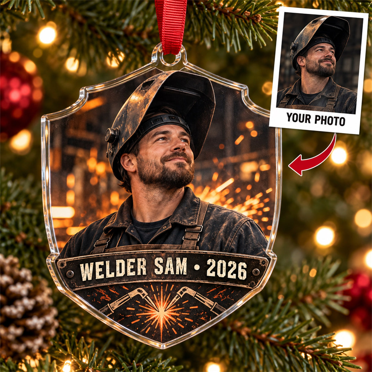 Personalized Welder Photo Acrylic Ornament - Custom Christmas Keepsake - image 1