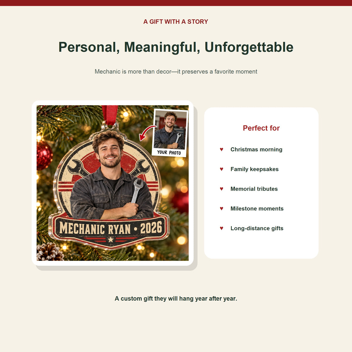 Personalized Mechanic Photo Acrylic Ornament - Custom Christmas Keepsake - image 5