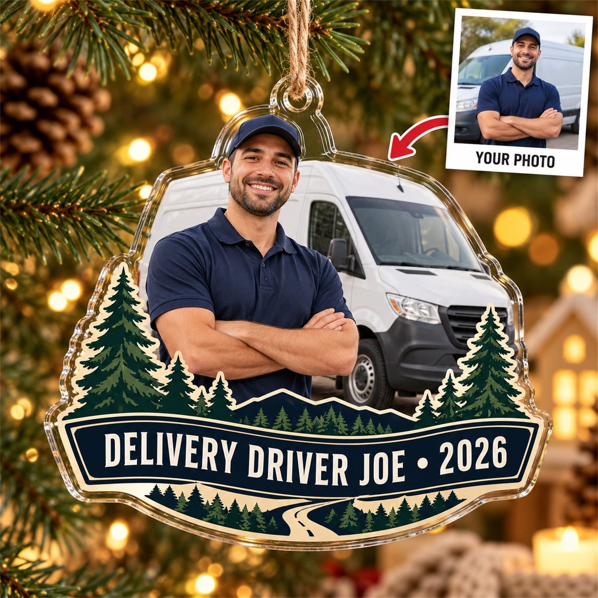 Personalized Delivery Driver Photo Acrylic Ornament - Custom Christmas Keepsake - image 1