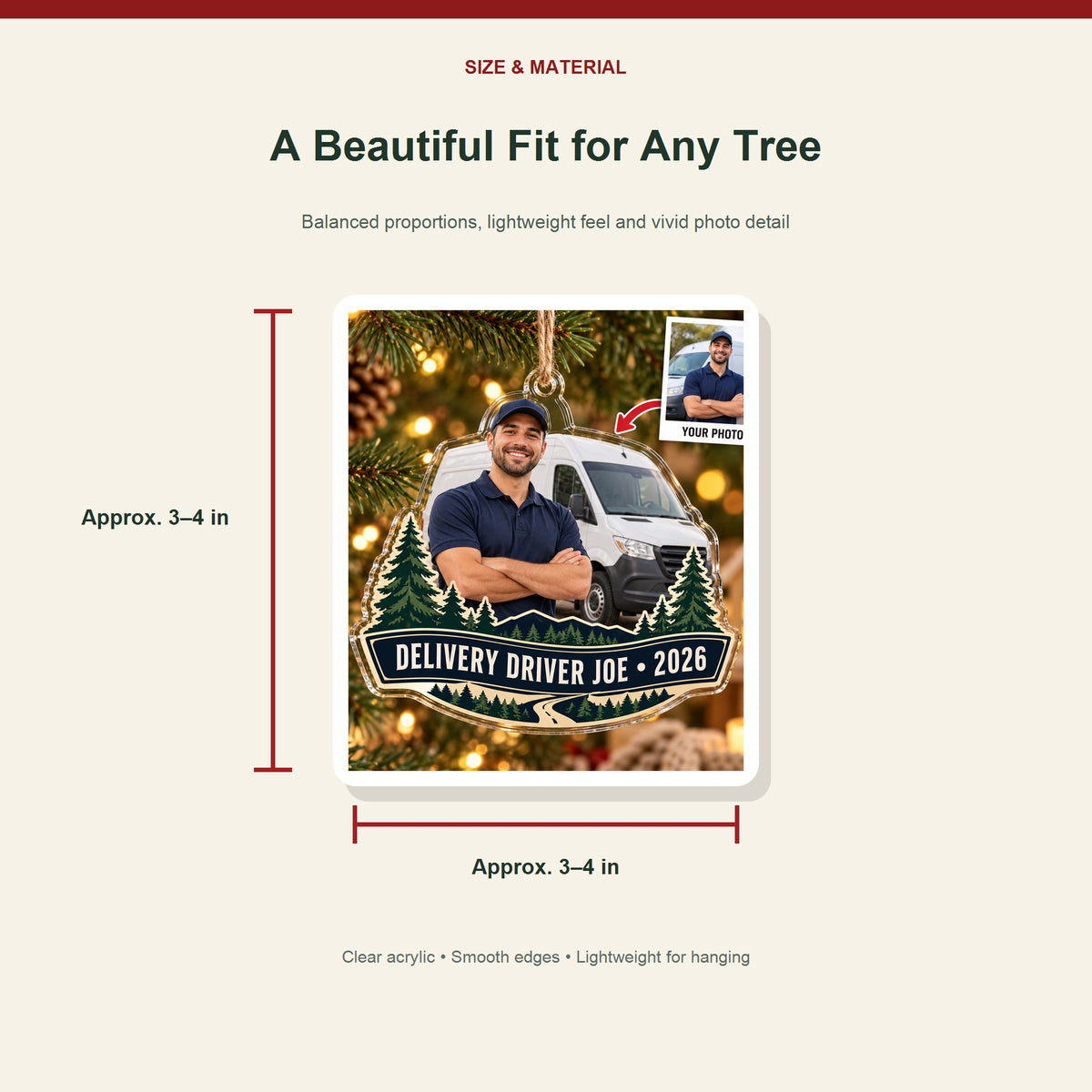 Personalized Delivery Driver Photo Acrylic Ornament - Custom Christmas Keepsake - image 3