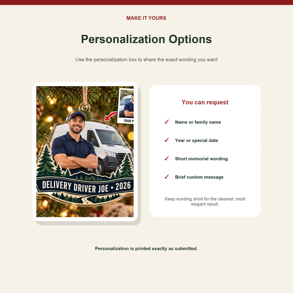 Personalized Delivery Driver Photo Acrylic Ornament - Custom Christmas Keepsake - image 7