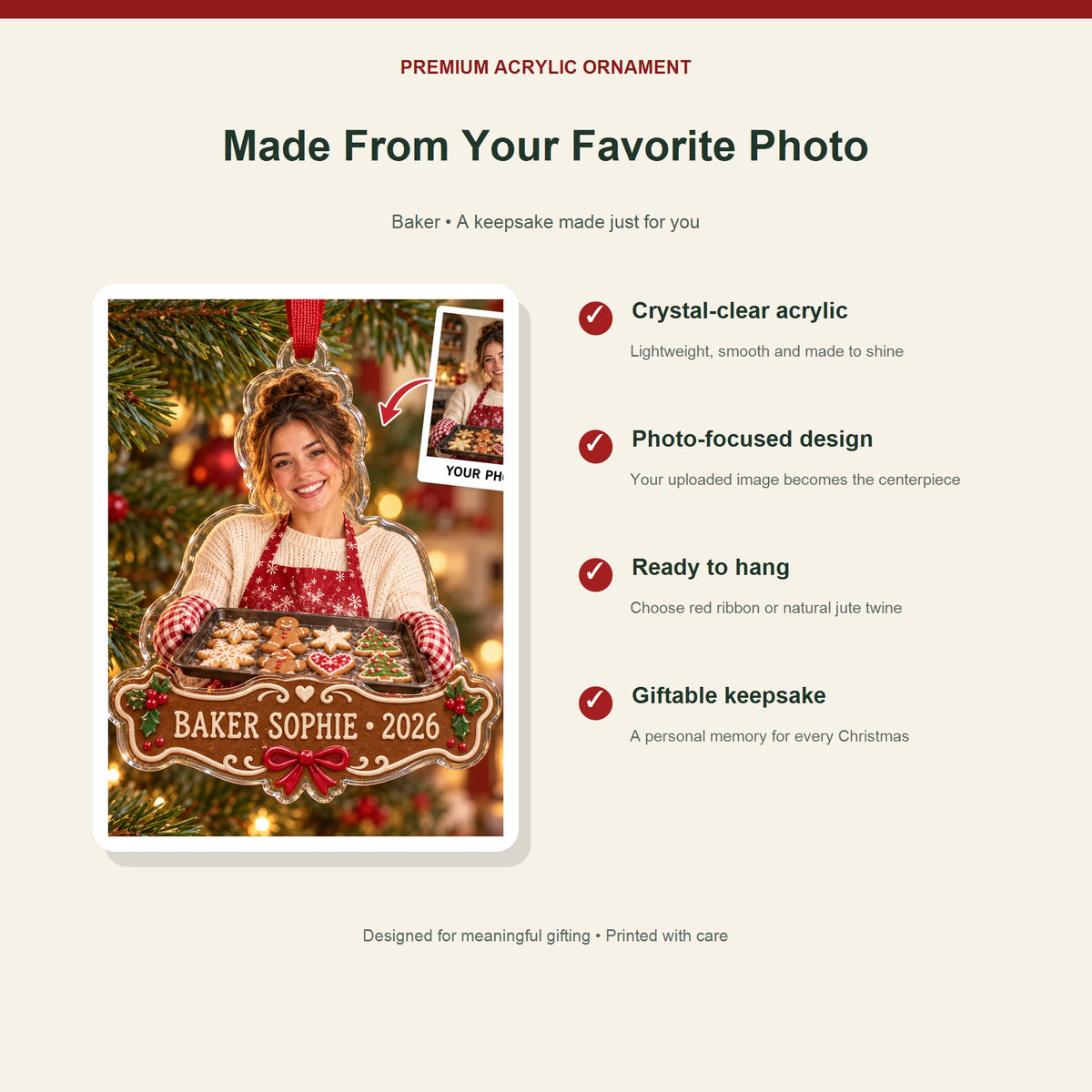 Personalized Baker Photo Acrylic Ornament - Custom Christmas Keepsake - image 2