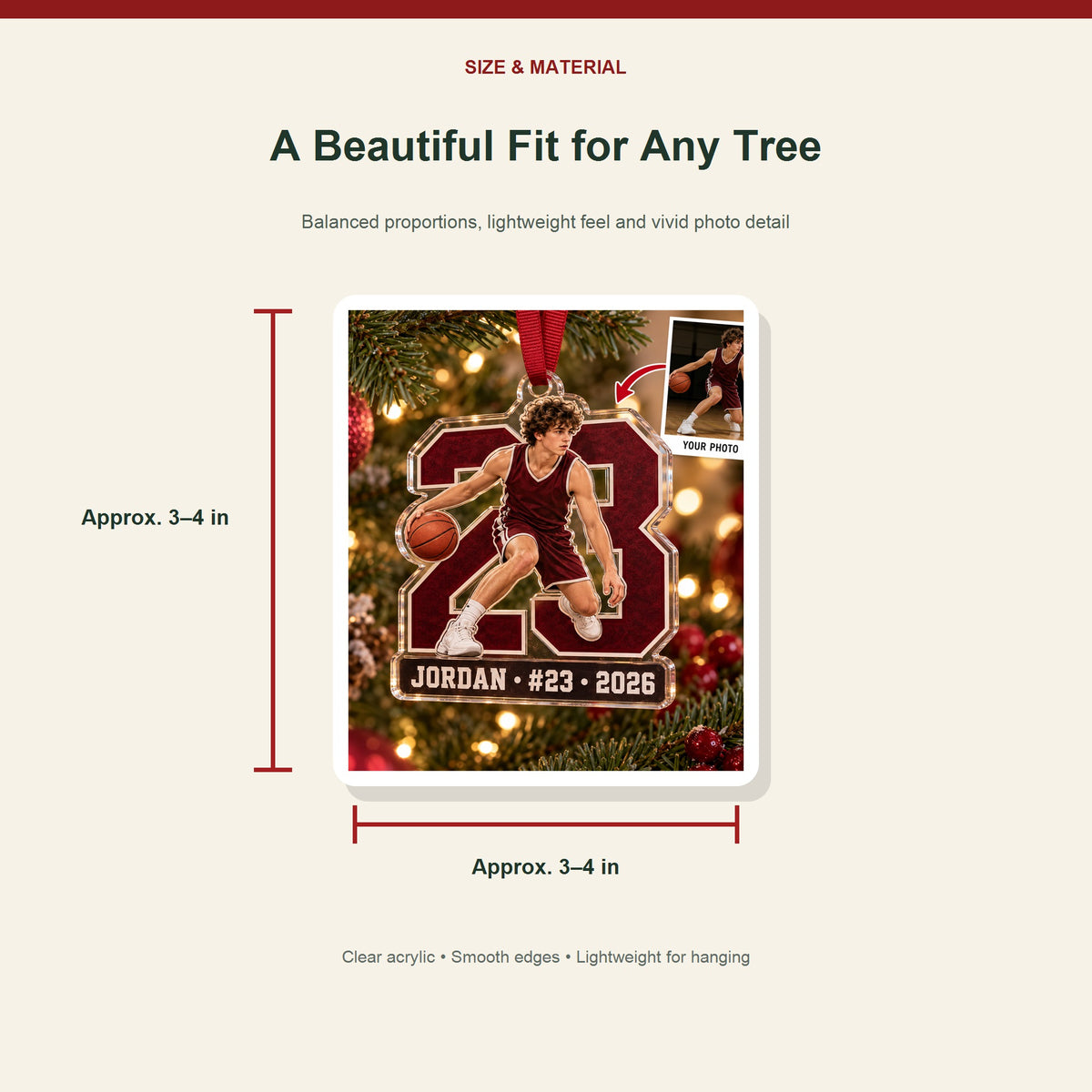 Personalized Basketball Photo Acrylic Ornament - Custom Athlete Christmas Keepsake - image 3