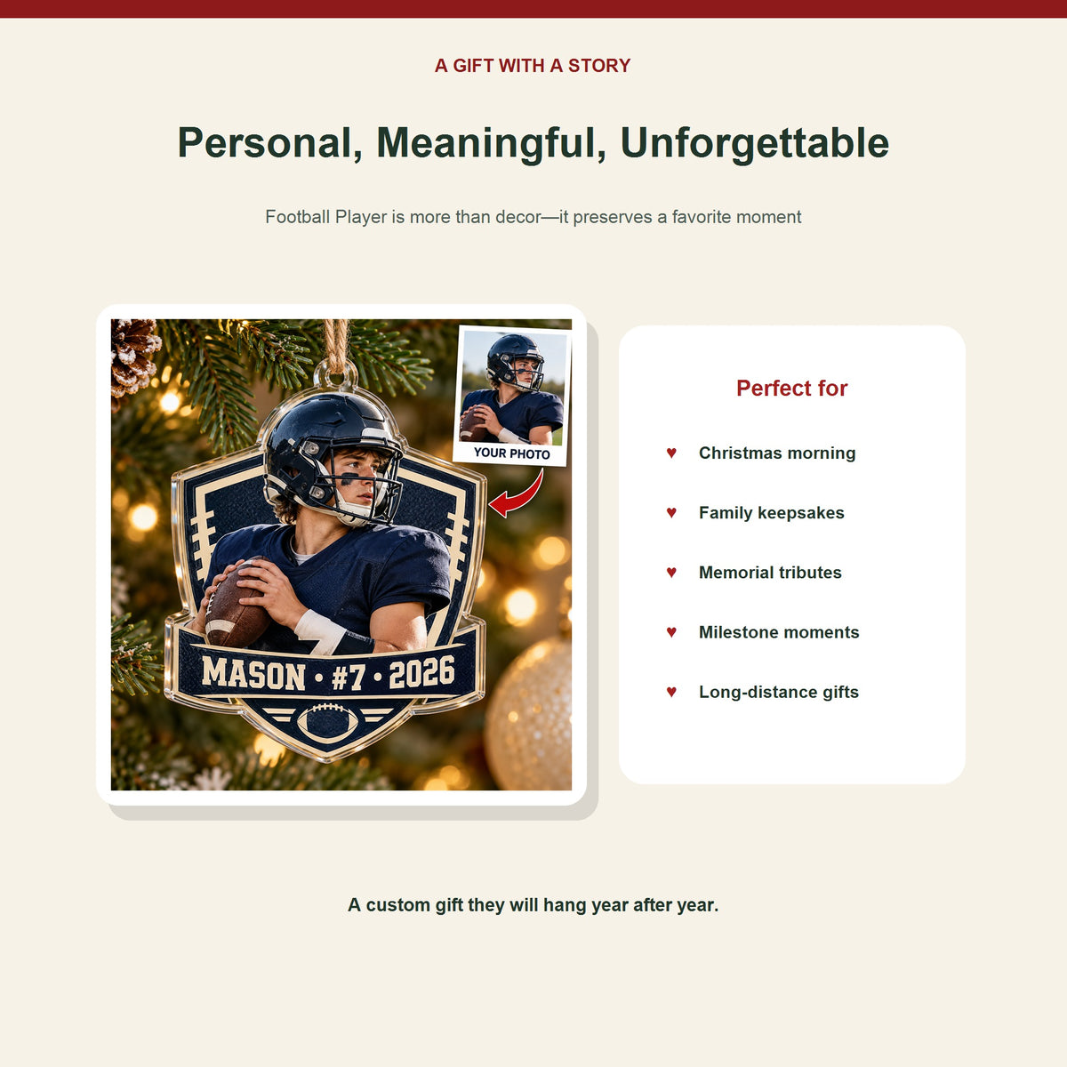 Personalized Football Photo Acrylic Ornament - Custom Athlete Christmas Keepsake - image 5