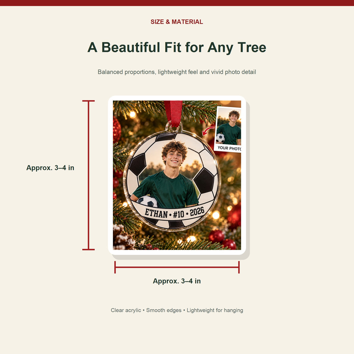 Personalized Soccer Photo Acrylic Ornament - Custom Athlete Christmas Keepsake - image 3