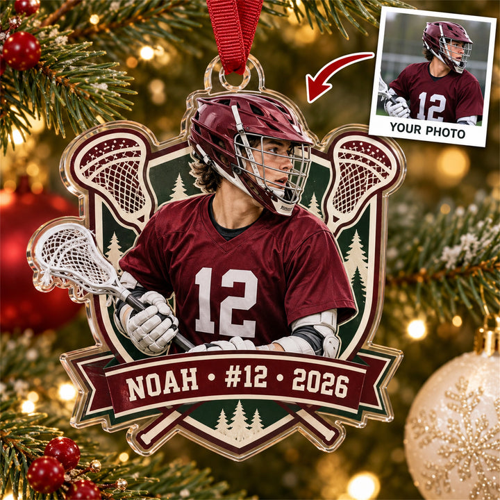 Personalized Lacrosse Photo Acrylic Ornament - Custom Athlete Christmas Keepsake - image 1