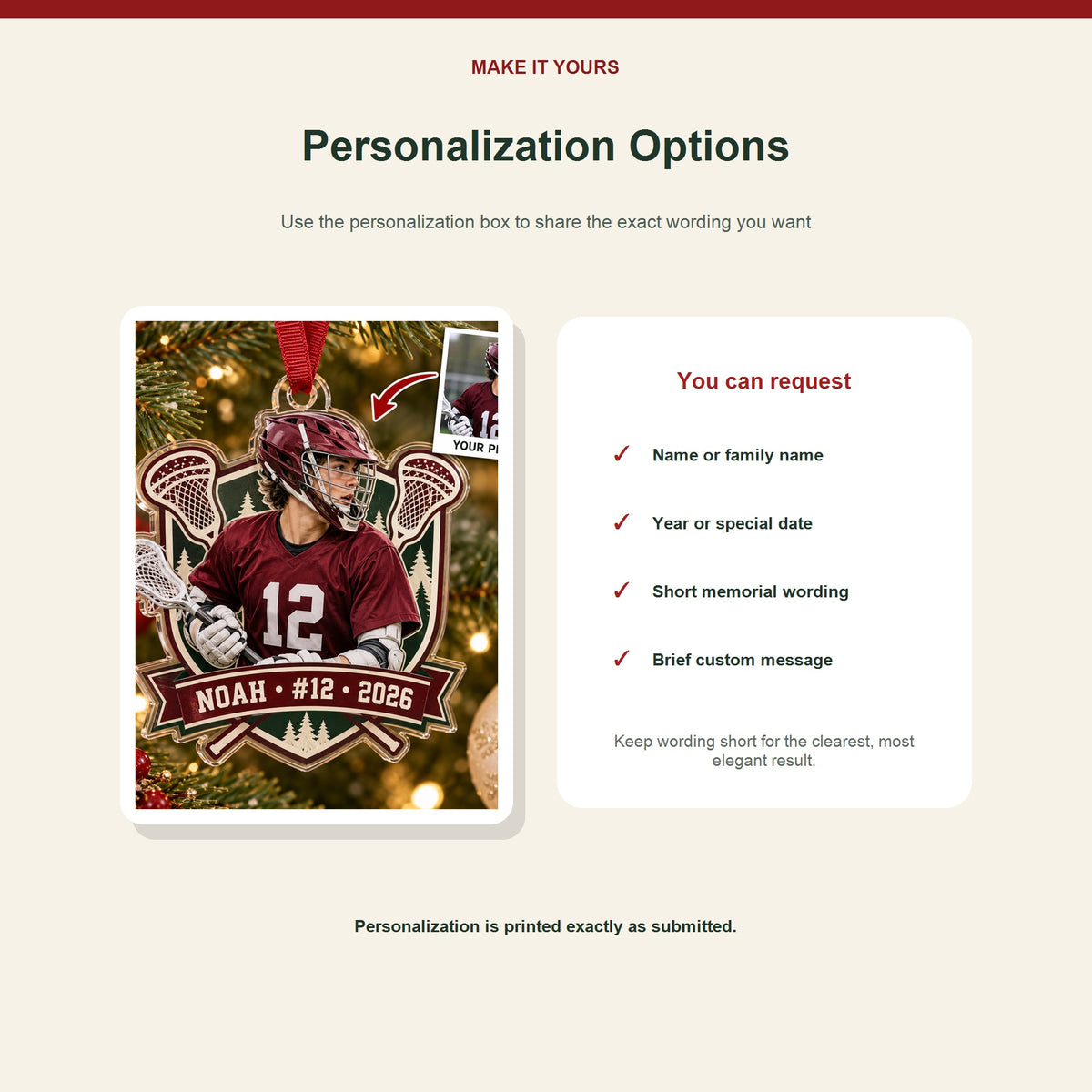 Personalized Lacrosse Photo Acrylic Ornament - Custom Athlete Christmas Keepsake - image 7