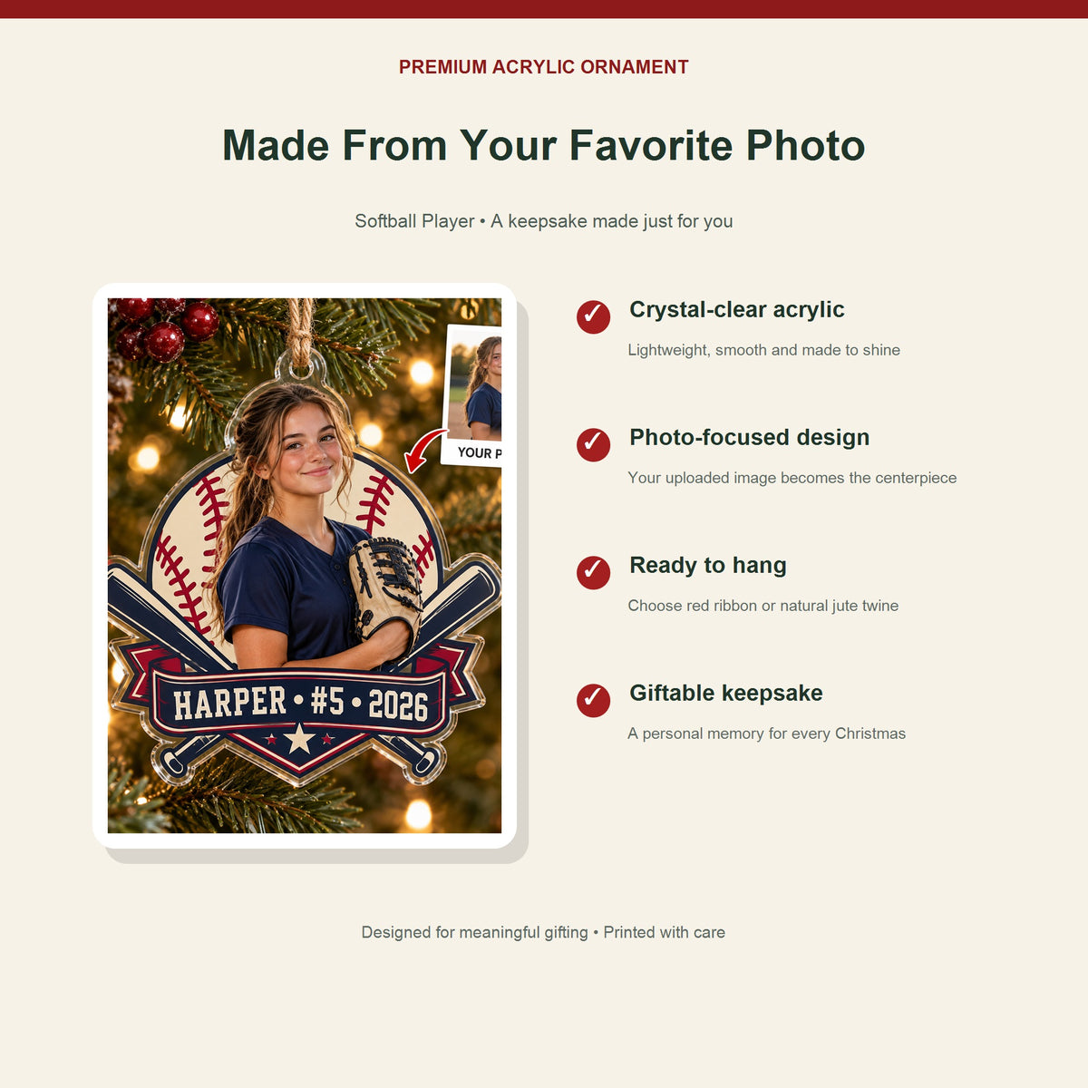 Personalized Softball Photo Acrylic Ornament - Custom Athlete Christmas Keepsake - image 2