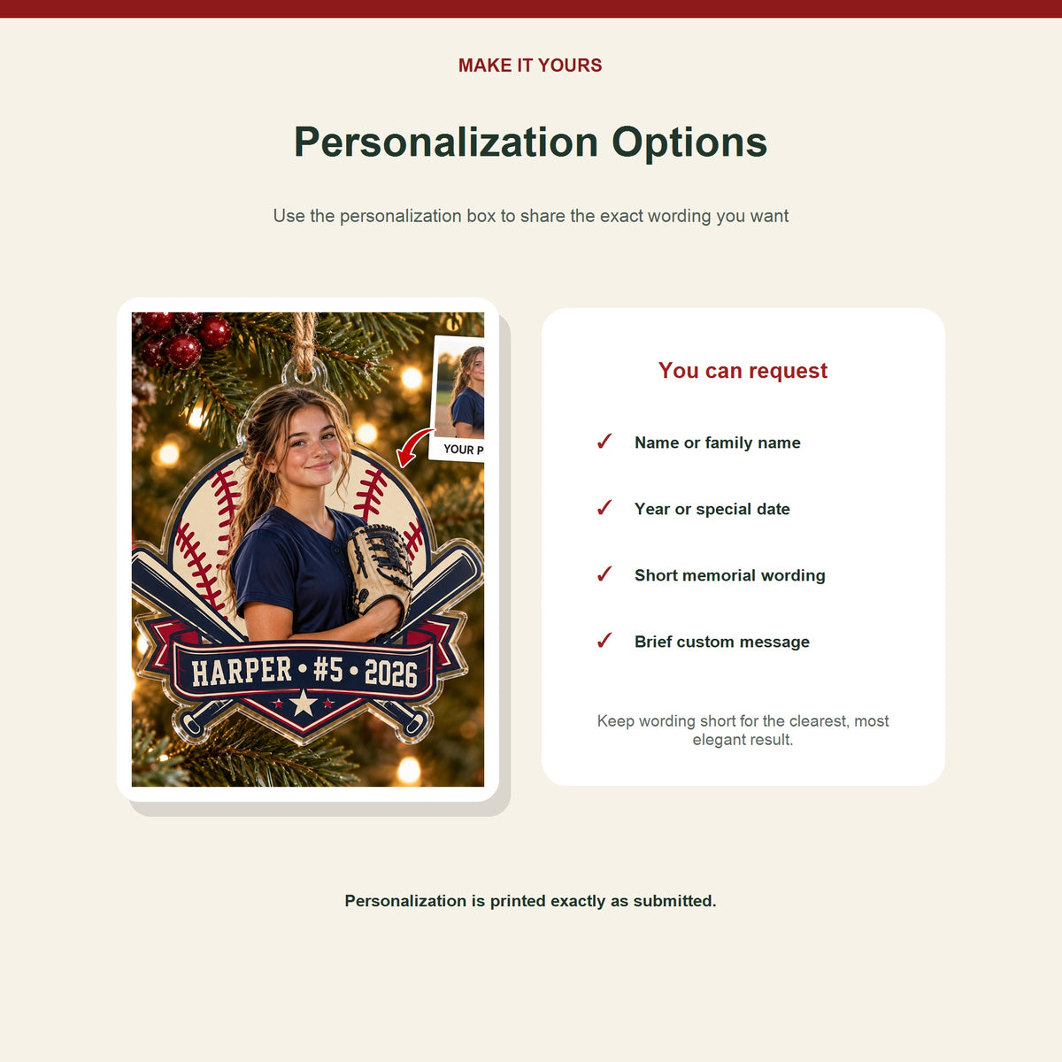 Personalized Softball Photo Acrylic Ornament - Custom Athlete Christmas Keepsake - image 7