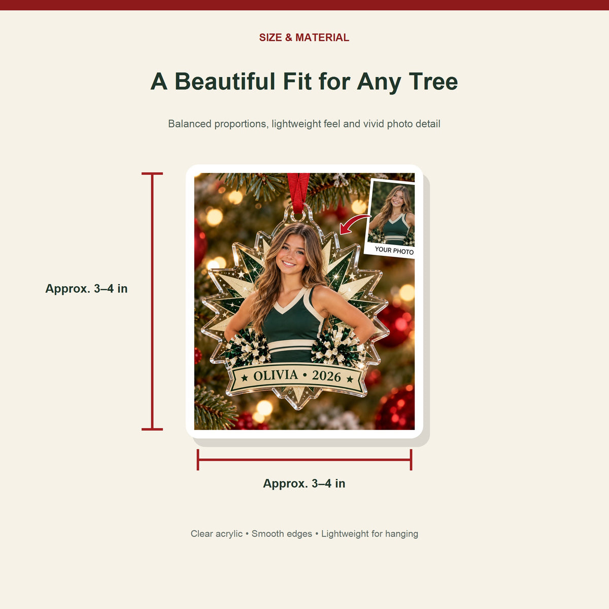 Personalized Cheerleader Photo Acrylic Ornament - Custom Athlete Christmas Keepsake - image 3