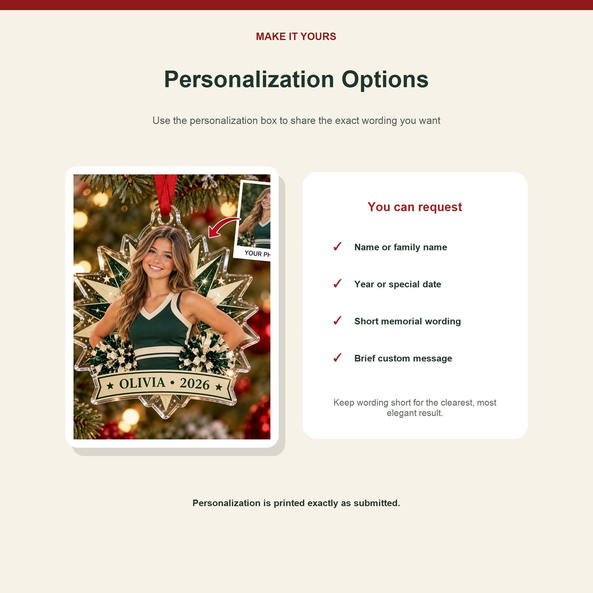 Personalized Cheerleader Photo Acrylic Ornament - Custom Athlete Christmas Keepsake - image 7