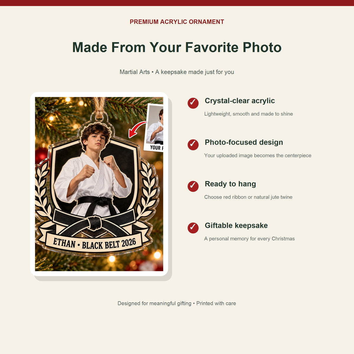 Personalized Martial Arts Photo Acrylic Ornament - Custom Athlete Christmas Keepsake - image 2