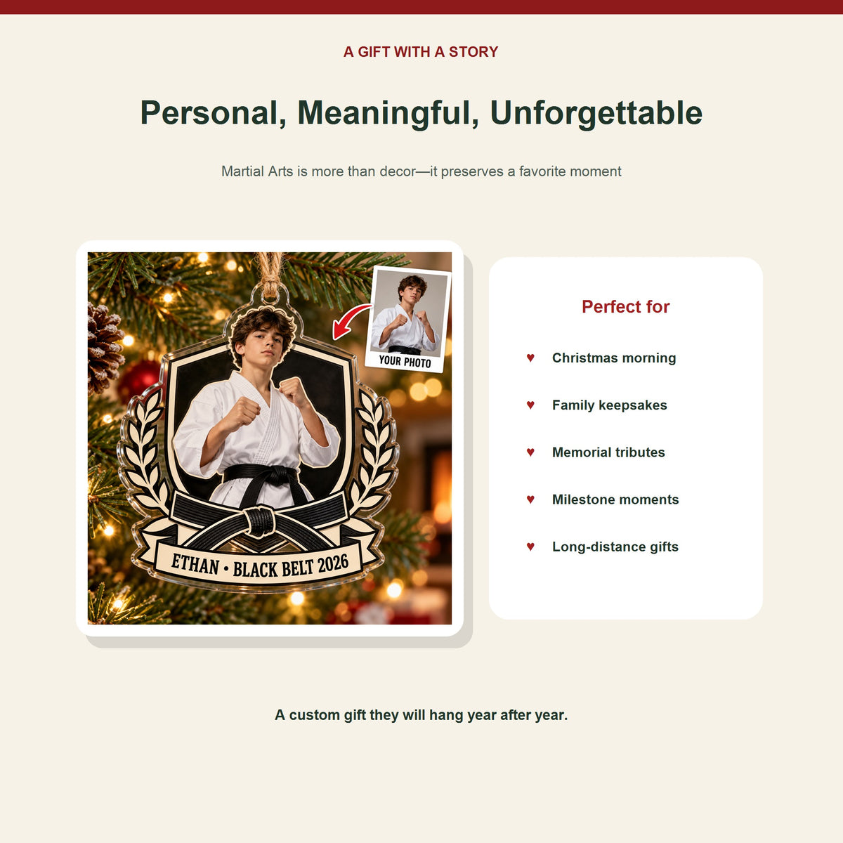 Personalized Martial Arts Photo Acrylic Ornament - Custom Athlete Christmas Keepsake - image 5