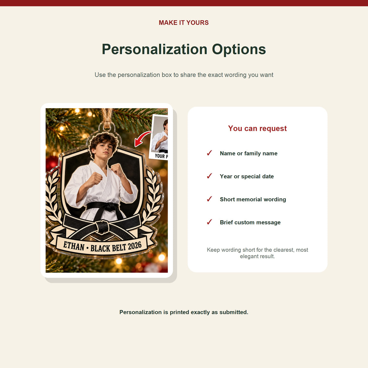 Personalized Martial Arts Photo Acrylic Ornament - Custom Athlete Christmas Keepsake - image 7