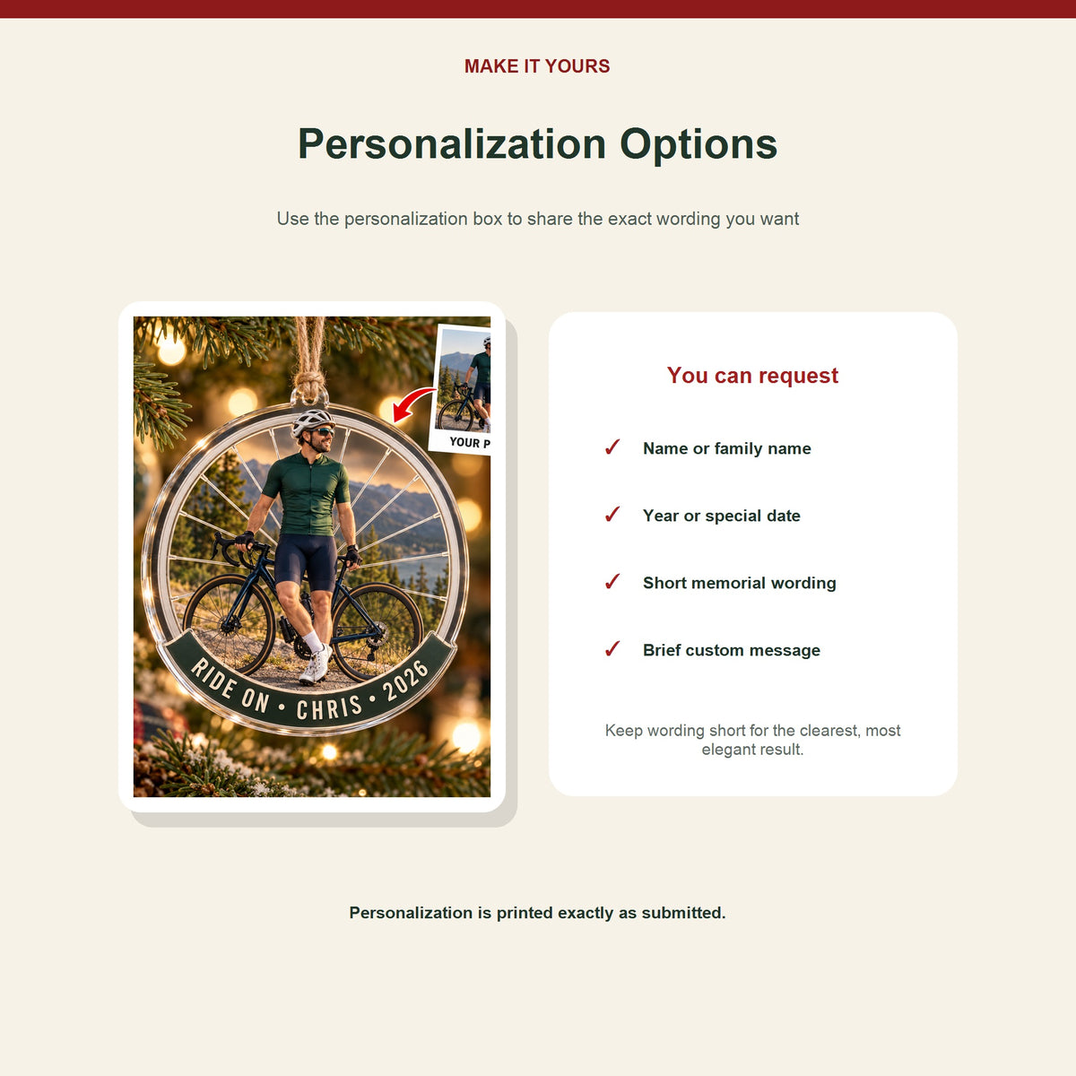 Personalized Cyclist Photo Acrylic Ornament - Custom Athlete Christmas Keepsake - image 7