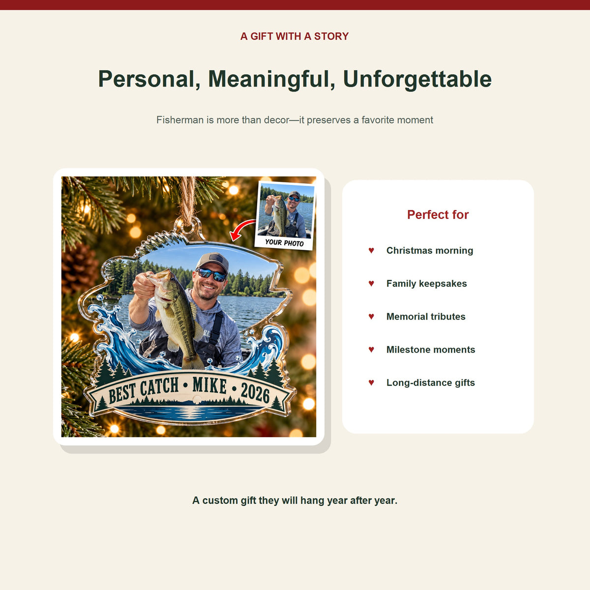 Personalized Fisherman Portrait Acrylic Ornament - Custom Photo Keepsake - image 5