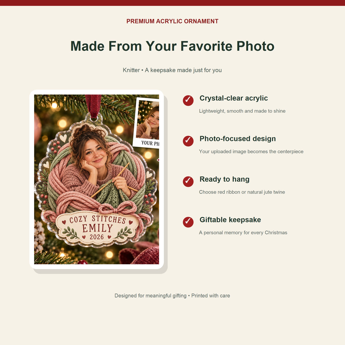 Personalized Crochet Knitter Acrylic Ornament - Custom Photo Keepsake - image 2