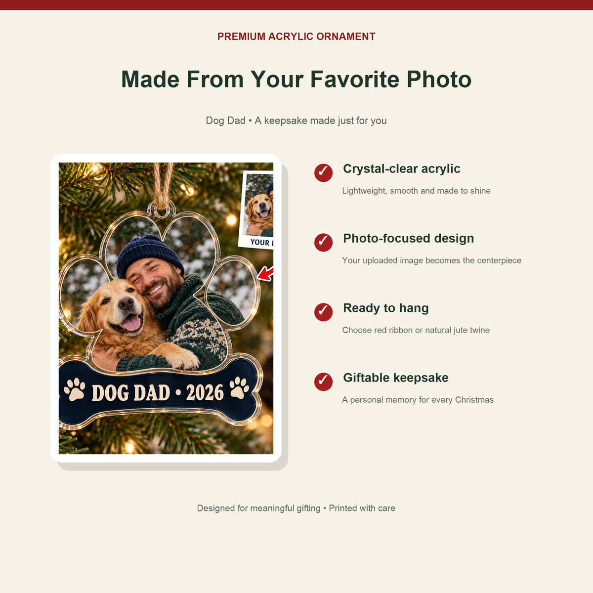 Personalized Dog Dad Acrylic Ornament - Custom Photo Keepsake - image 2