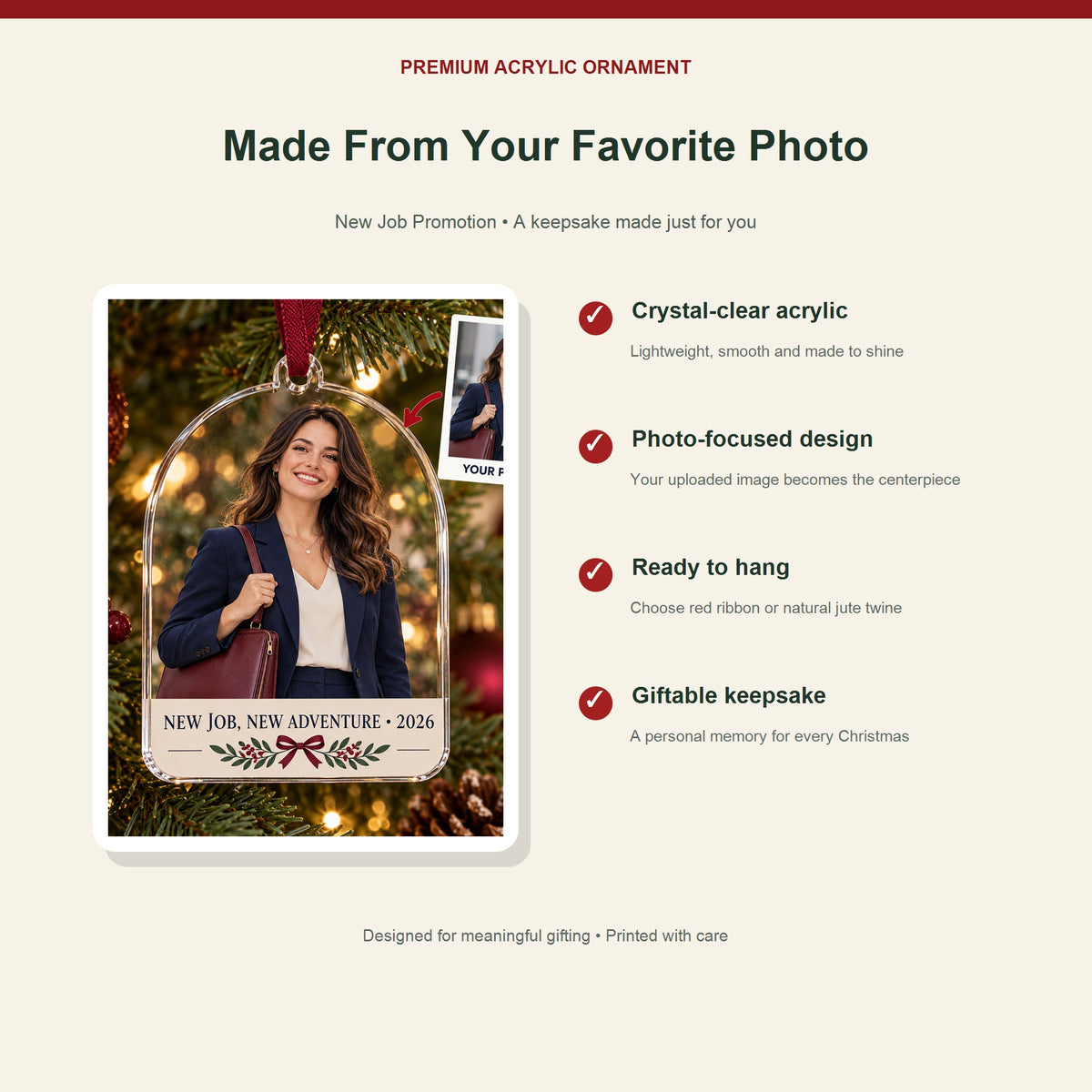 Personalized New Job Promotion Acrylic Ornament - Custom Photo Keepsake - image 2